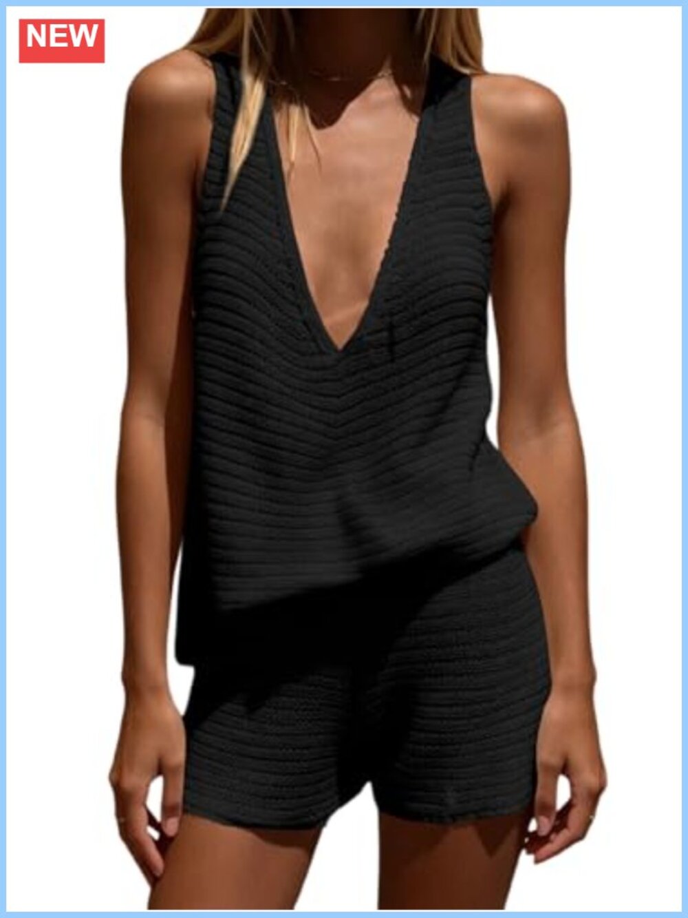 Women's 2 Piece Knit Tank Top and Shorts Set Beach Coverup